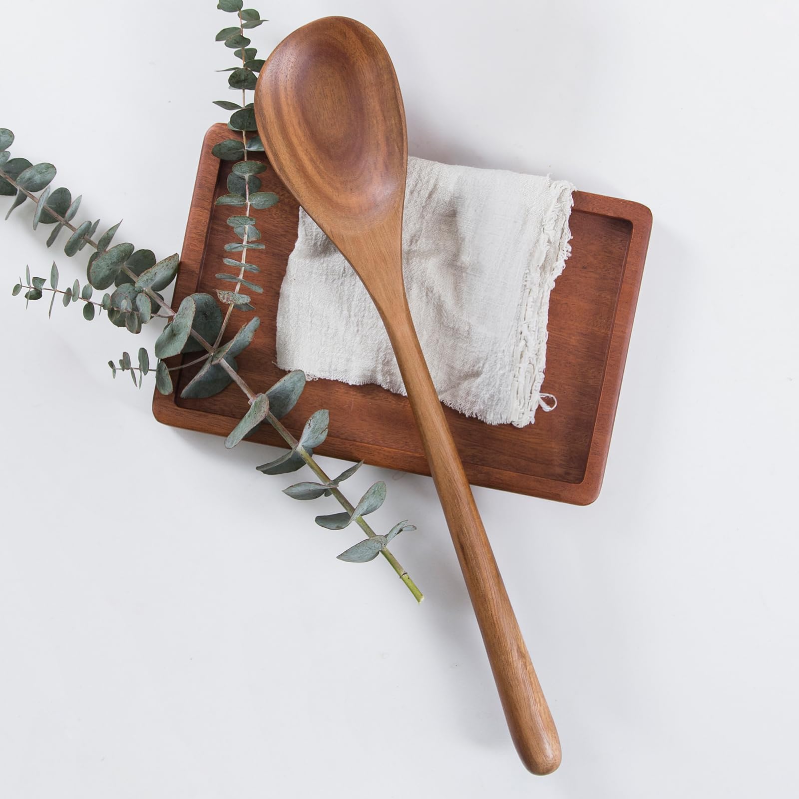 GinSent Cucharas de madera de 17 pulgadas para cocinar (madera de acacia, 1 cuchara de esquina)