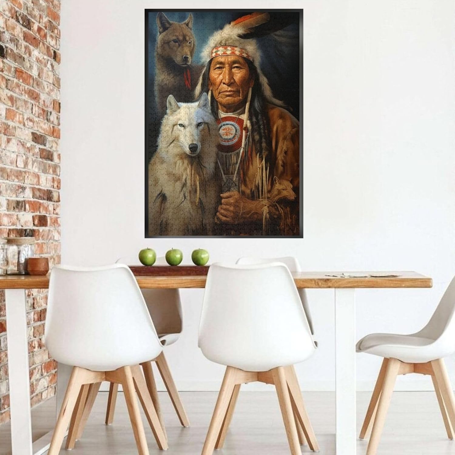 Puzzles for adults 1000 pieces jigsaw puzzles Sitting Wolf Dog Native American Indian Traditional Tent Formation wooden DIY Families Toys Entertainment Gift for Home Decoration 29.5 x 19.6 in