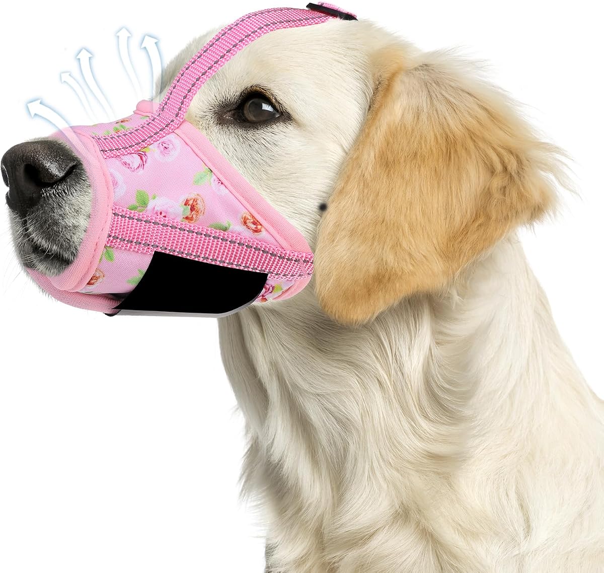 Dog Muzzle, Soft Muzzle Anti Biting Barking Chewing, Comfortable Air Mesh Mouth Guard Breathable Adjustable Loop Pets Muzzle for Small Medium Large Dogs,Allows Panting Drinking,Pink Flowers L