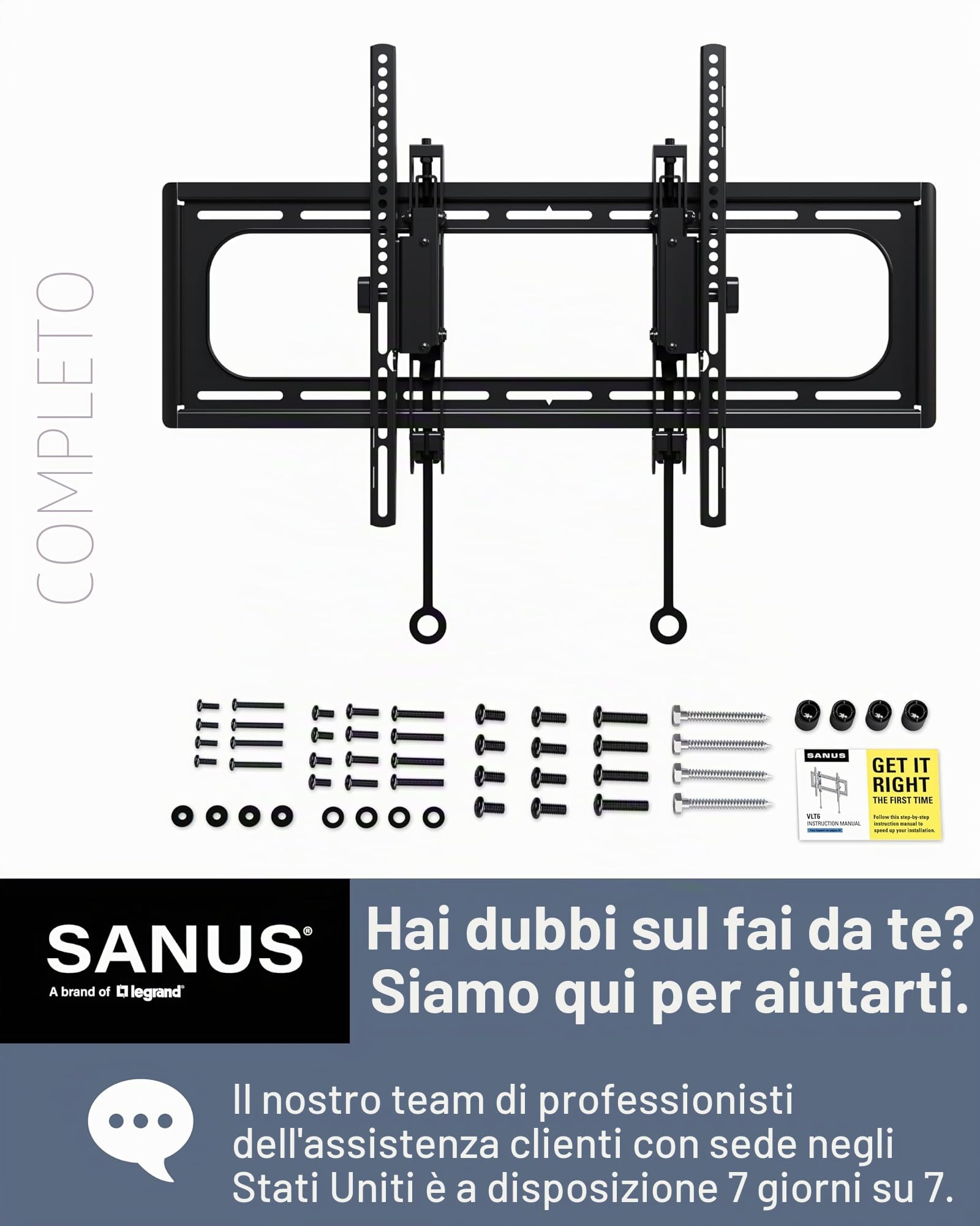 SANUS - Supporto da parete inclinabile per TV di grandi dimensioni fino a 90", supporto inclinabile di alta qualità con misura universale, prolunga liscia da 5,7" che consente la gestione dei cavi,