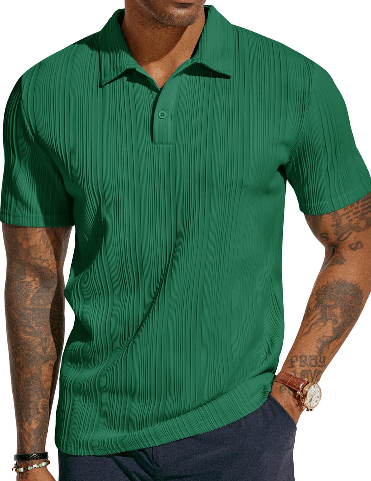 PJ PAUL JONES Polo de punto texturizado para hombre, ajuste regular, elástico, para golf
