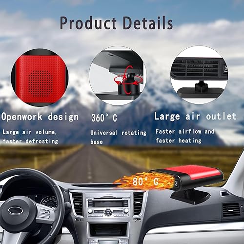 Miniatura 4 de Calentador portátil para automóvil de 12 voltios y 150 W, ventilador de enfriamiento de calentamiento rápido, desempañador y descongelador, rotación