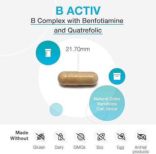Miniatura 10 de Xymogen B Activ Vitamina B Complejo con Benfotiamina, Metilfolato, Biotina, Vitamina B6 - Suplementos energéticos Vitamina B12 (Metilcobalamina b12)