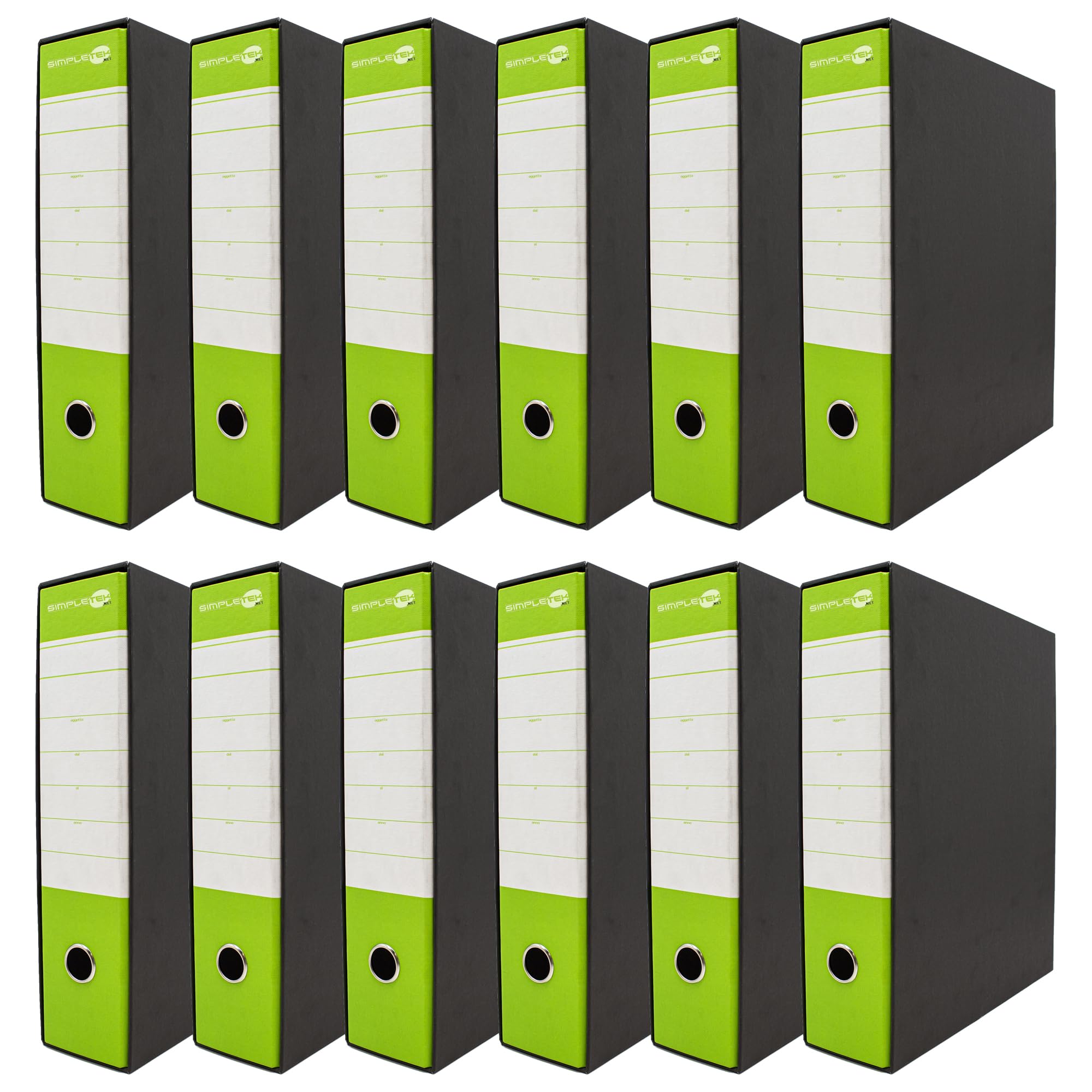 SIMPLETEK - 12x Raccoglitore ad Anelli per Buste e Documenti Verde Nero Registratore Protocollo 0201150 P.VC (12 pezzi)