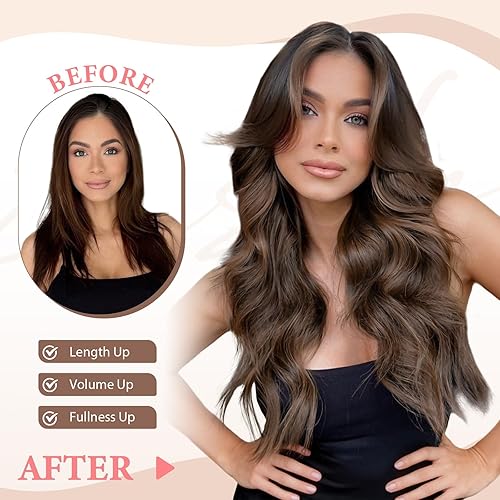 Miniatura 41 de Synthetic Clip in Hair Extensions, 6PCS Natural &Soft Hair& Blends Well Lonng Wavy Hairpieces(20inch,6pcs, Black with Brown Highlights)