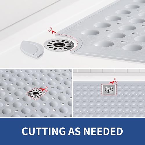 Miniatura 6 de OTHWAY Tapete antideslizante de 31 x 19 pulgadas, tapete de baño TPE para bañera, antideslizante para niños y ancianos, color gris