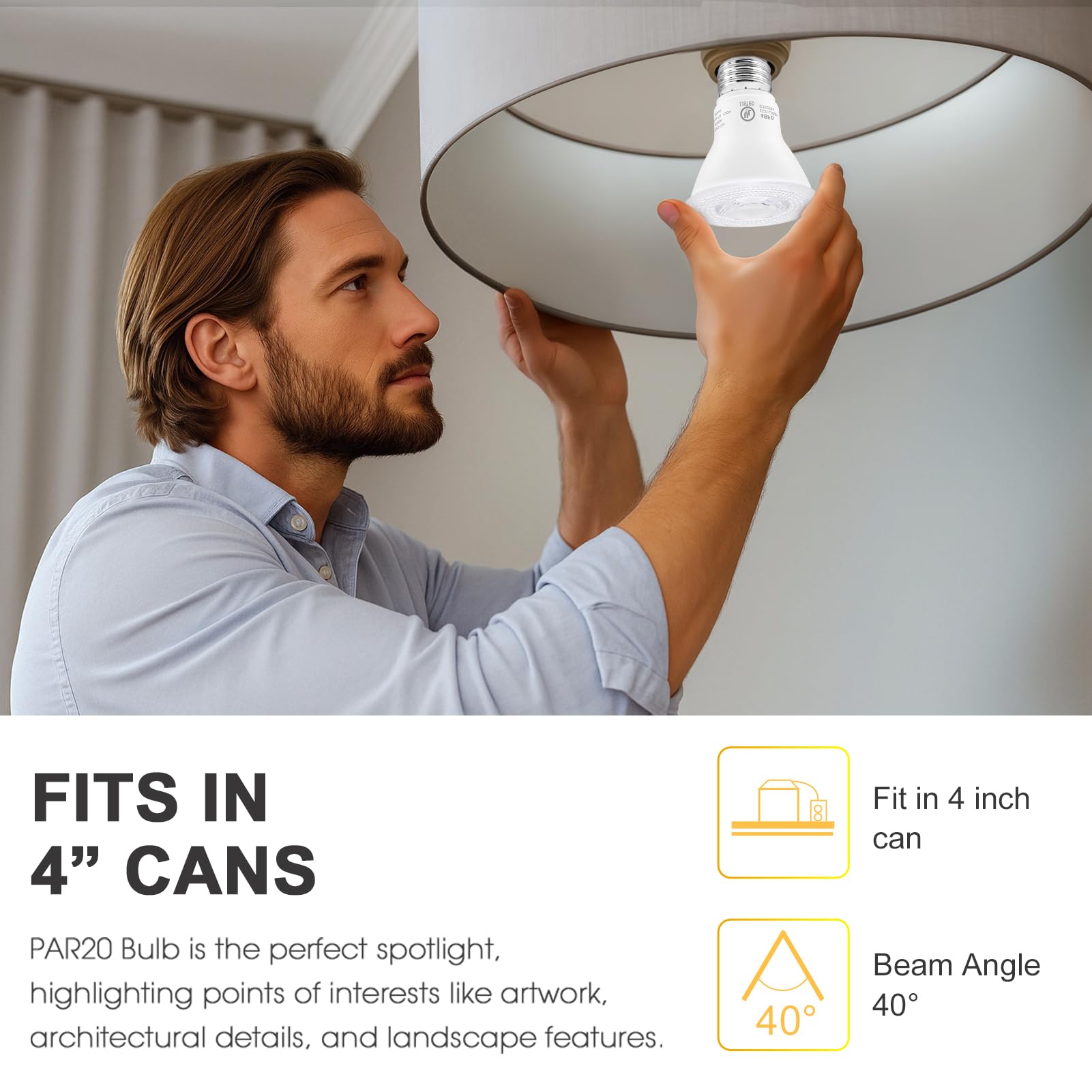 PAR30 LED Bulbs UL Listed, Dimmable Light Bulb, 11 Watt(75W Equivalent) Spotlight, E26 Base, 3000K Warm White Flood Light Bulbs for Living Room Kitchen Hotels Showroom, Indoor/Outdoor (6 Pack)