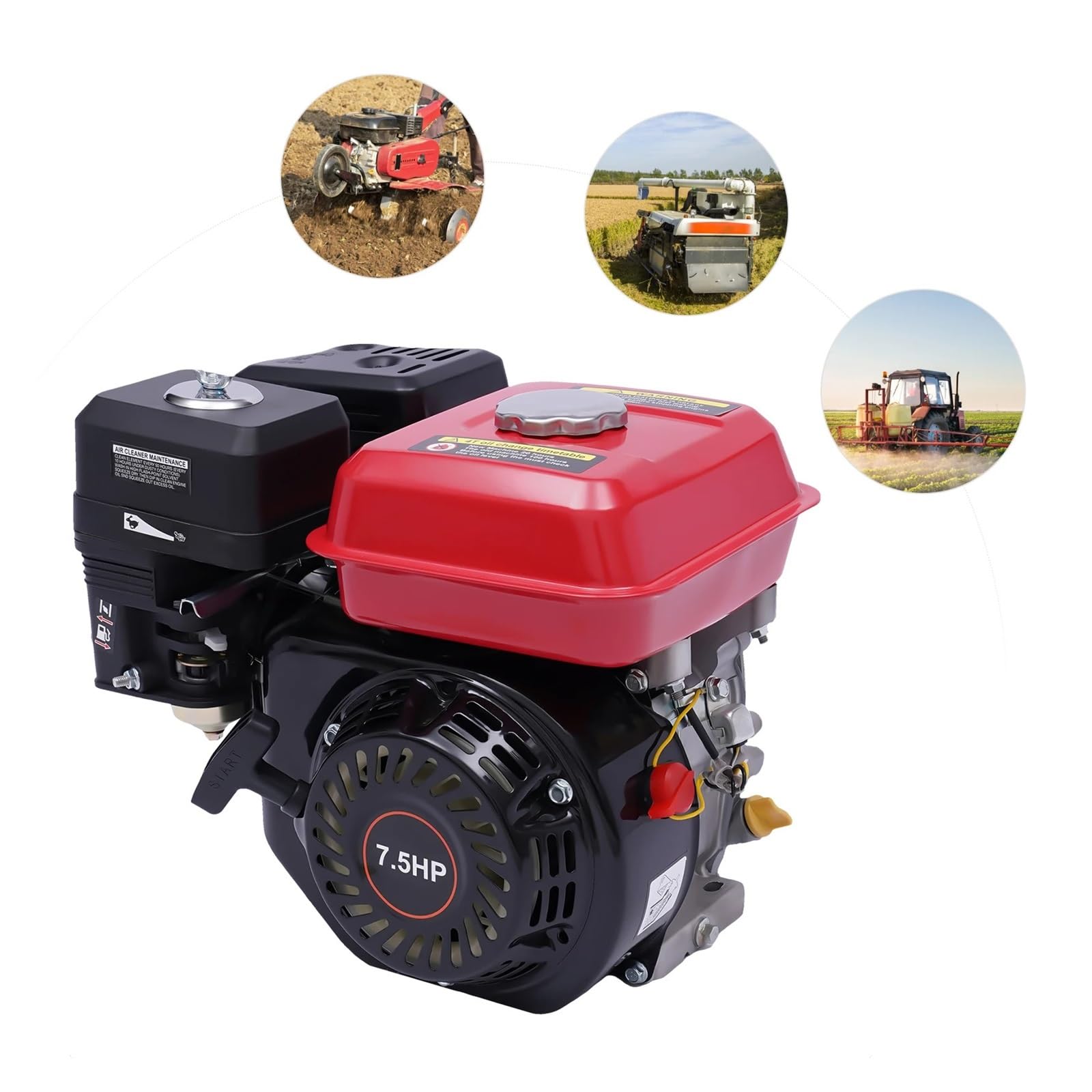 Motor De Gasolina 4 Tiempos, 4000 W, 7,5 HP, Arranque Manual, Refrigeración por Aire Multiusos Rendimiento Potente