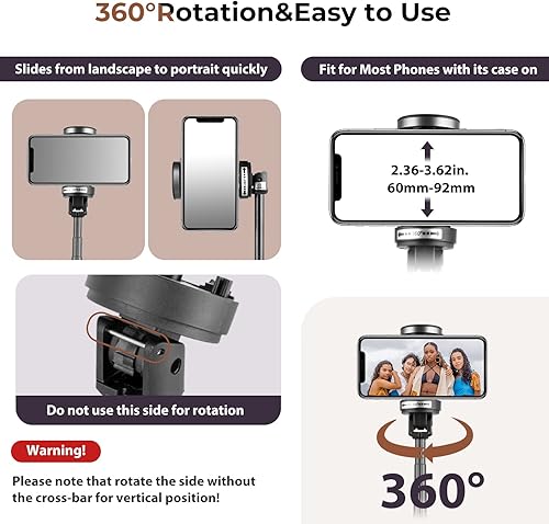 Miniatura 4 de Eicaus Trípode de palo selfie de 60 pulgadas con control remoto inalámbrico, soporte para teléfono celular para grabación de video, vlogging,