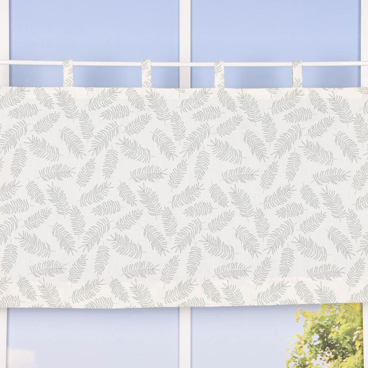 SCHÖNER LEBEN. Rideau brise-bise bio en coton bio avec impression de feuilles blanc laine/vert 150 x 50 cm