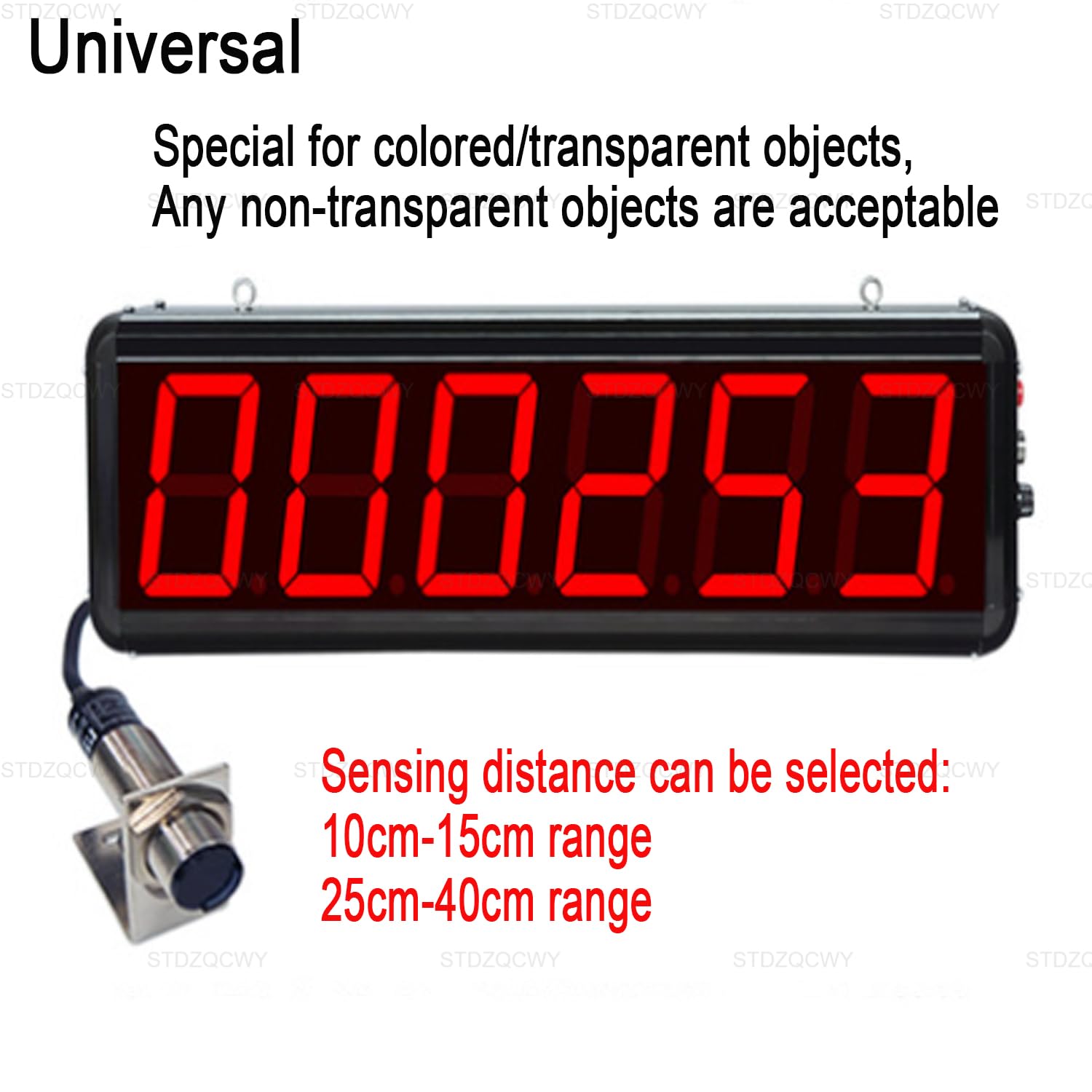 SICWEDIM Digital LED Counter, 6-Digit Screen Counter, Sensing Distance 10cm-15cm/25cm-40cm, 3in Digits Display Counter, for Transparent Items (40cm)