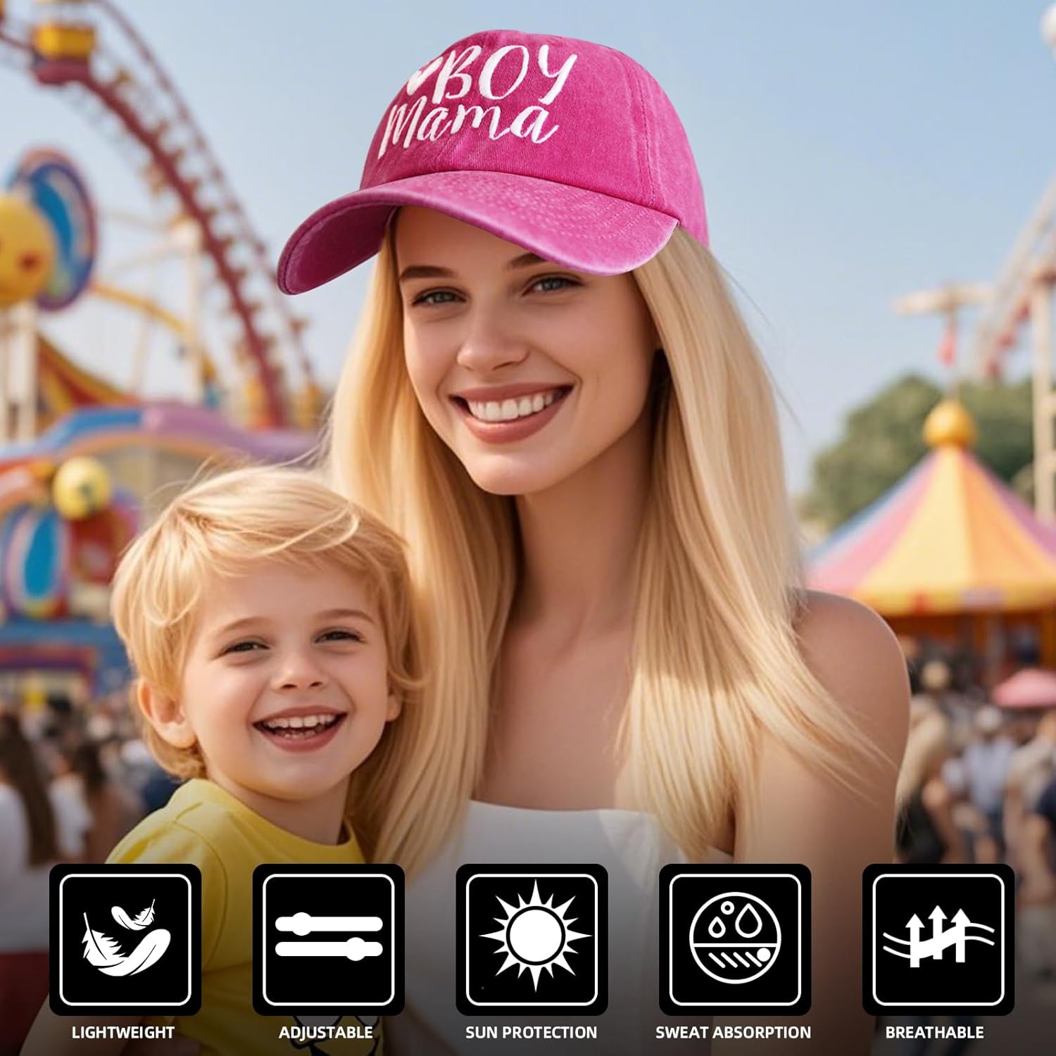 Embroidered Mama Hat for Women, for Mom, Boy Mama Girl Mama Adjustable Washed Cotton Baseball Cap - Image 5