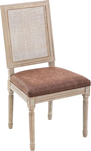 Miniatura 24 de chairus Juego de 2 sillas de comedor de ratán de granja, sillas de campo francesas de cuero con respaldo redondo, sillas laterales ovaladas para