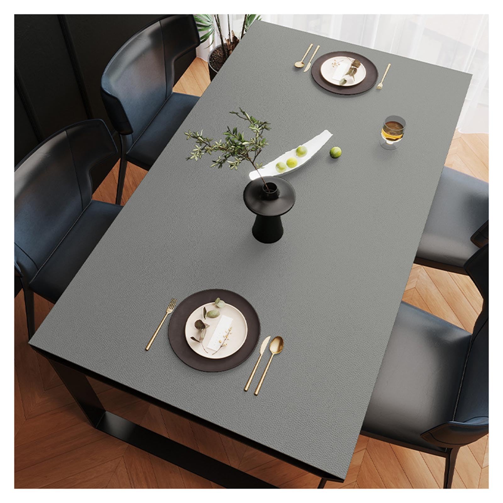 Grande tovaglia impermeabile in pelle antimacchia antiscivolo facile da pulire grigio (80 x 130 cm) – ideale per sala da pranzo e tavolini da caffè