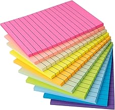 Agoer 500 Sheets of Ruled Sticky Notes 10 Colours, 100 x 150 mm Sticky Notes 10 Pads, 50 Sheets/Pad Super Sticky, Self-Adhesive Sheet Suitable for Office, Home, School