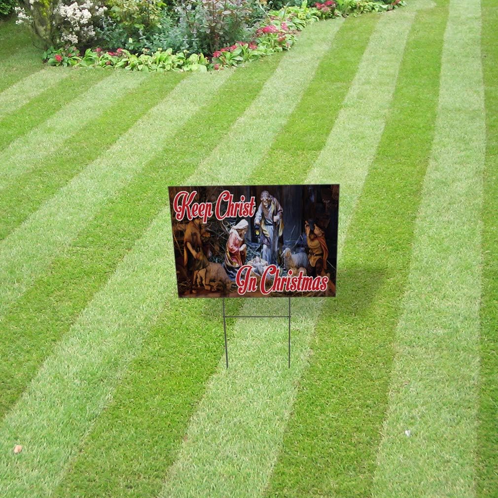 Weatherproof Yard Sign Keep Christ in Christmas Business C Brown Lawn Garden 18x12 Inches 2 Sides Print