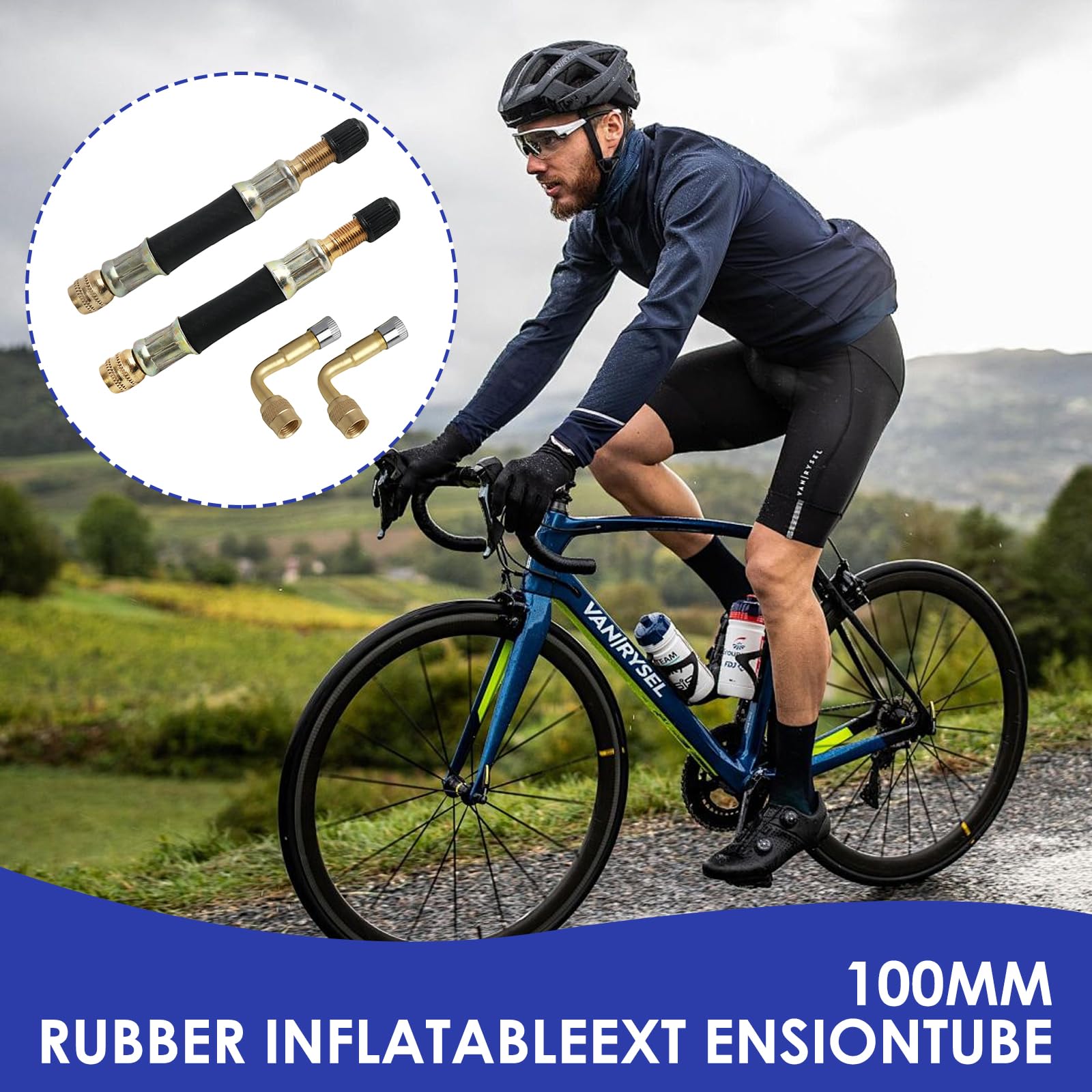 Prolunga Valvola Pneumatico (90° + 100mm), in Gomma e Ottone – prolunga valvola per Auto, Moto, Bicicletta, Scooter, Camion – Resistente al Calore (90°, 100MM)