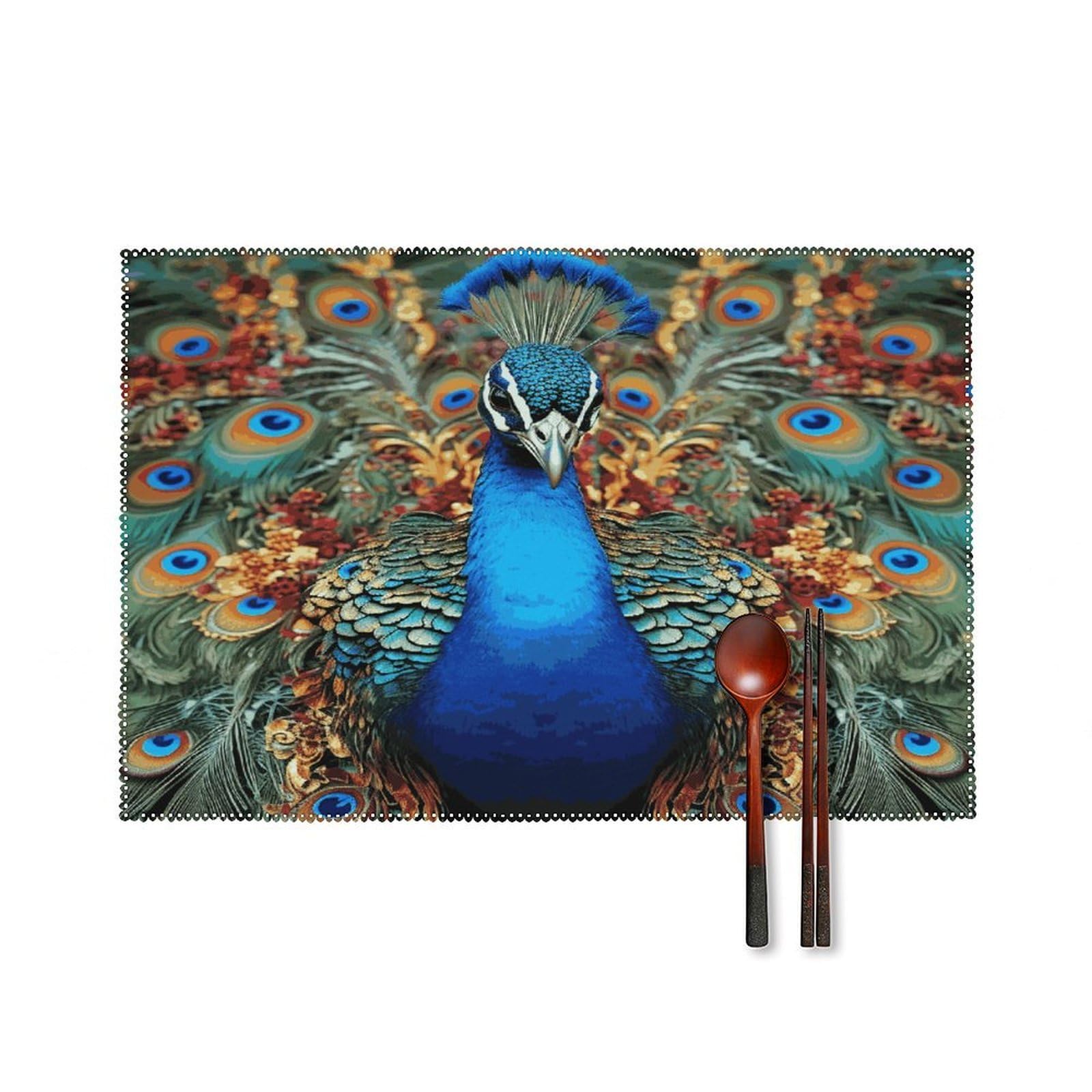 Elegant Peacock Placemats Set of 4 Heat Resistant Non-Slip Place Mats for Dining Table Washable Placemat Wipeable Dining Table Mat Canvas Place Mats Dining Table Decor