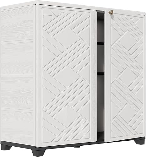 Miniatura 8 de HOMSPARK Armario de almacenamiento para interiores y exteriores con puertas, caja de almacenamiento de plástico HDPE de 34 x 15 x 34 pulgadas para
