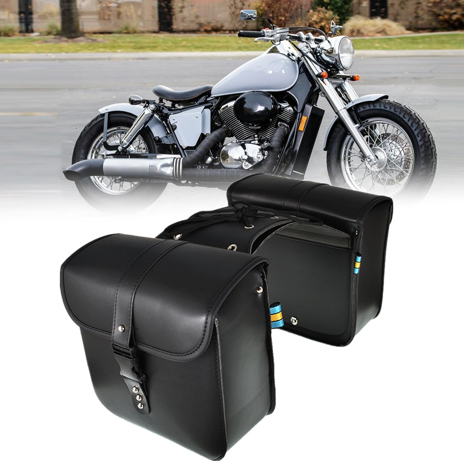 waltyotur Motorcycle PU Leather Right Left Side Saddle Bags Universal Saddlebag Luggage Bag Storage Replacement for Suzuki Sportster 883 Dyna Black