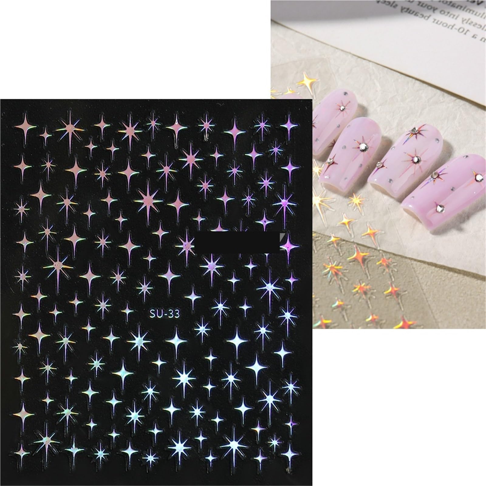 2pcs 3D Self-Adhesive Shining Four-Pointed Star Nail Stickers for Different Nail Art - Perfect for Nail Design Enthusiasts(Pink)