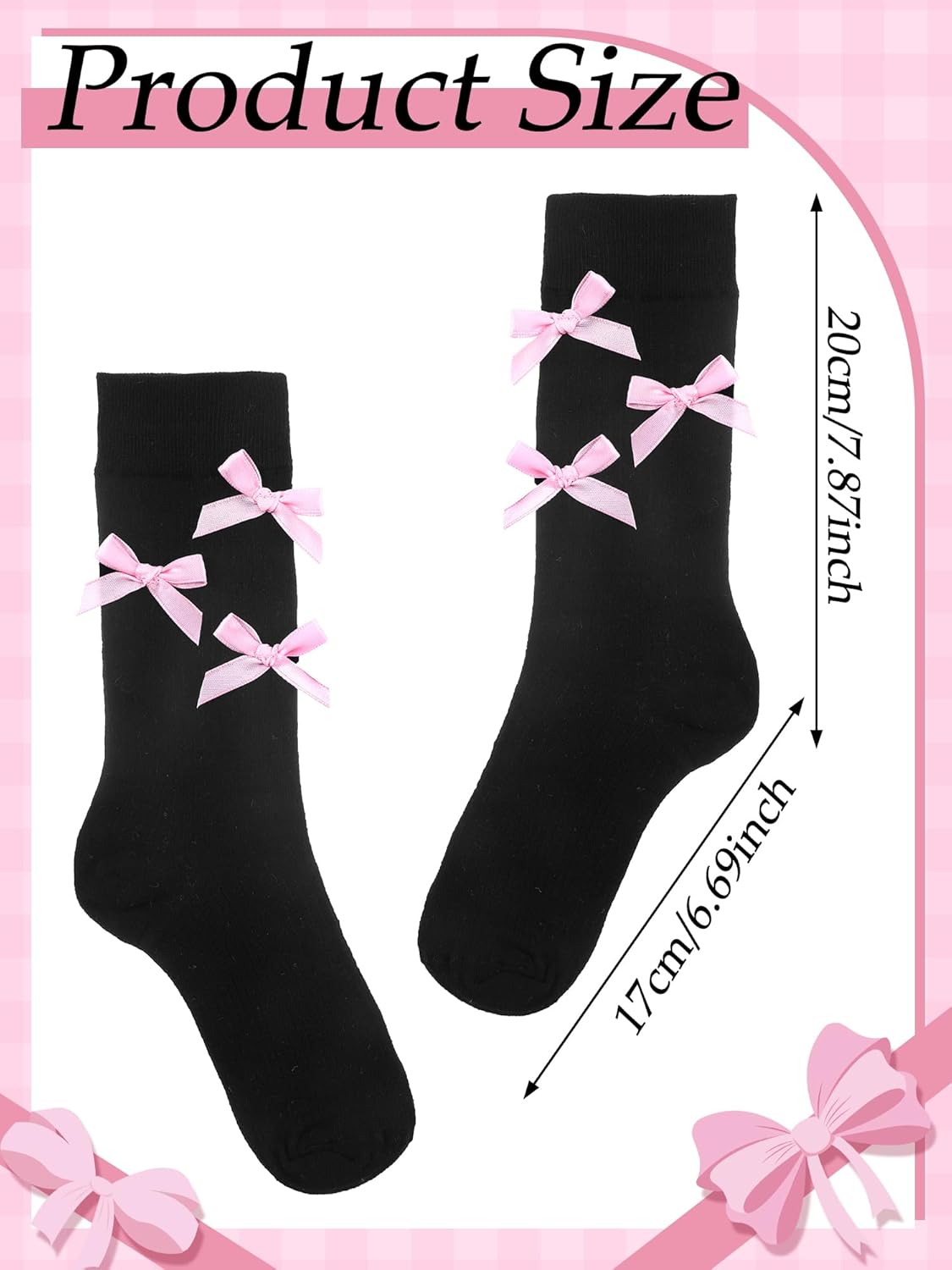 6 Pairs Women's Crew Ruffle Socks with Bow Retro Mid-calf Socks for Fall Winter Breathable Cotton Crew Stockings - Image 3