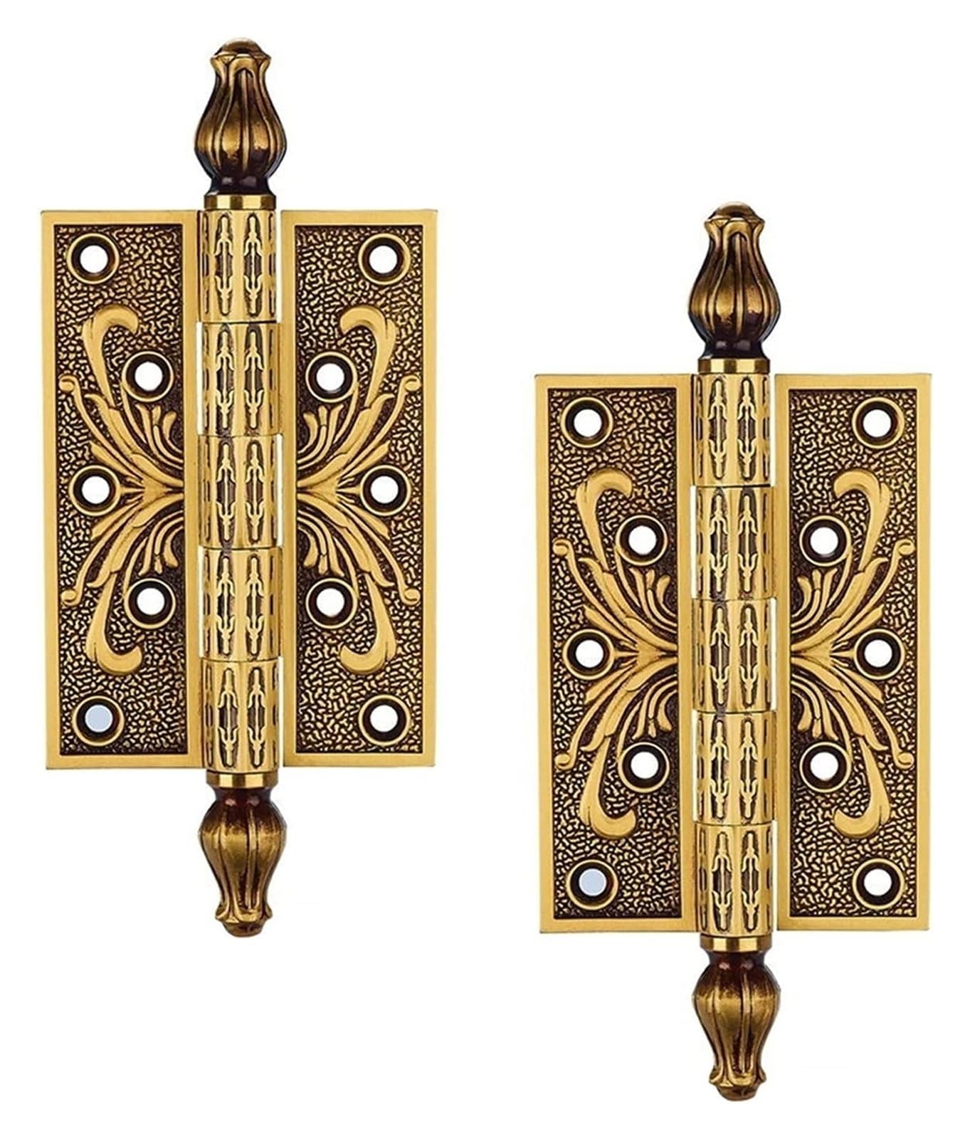 Pzoferlin Euro Gold Door Hinge European Style Carved Flat Silent Bearing Pure Copper Hinges 4.5Mm 5 Inches 2 Pcs Gold(Euro Gold)