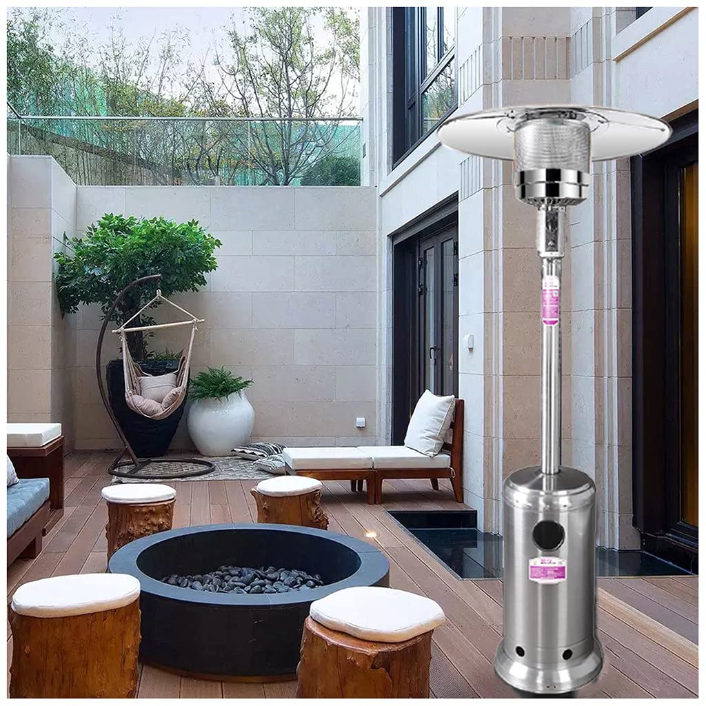 Chauffage de Terrasse À Gaz, Parasol Chauffant Commercial, Gaz Liquéfié, avec roulettes Parasol Chauffant en Acier Inoxydable Adapté Au Jardin, Aux Restaurants, Aux Bars Silver