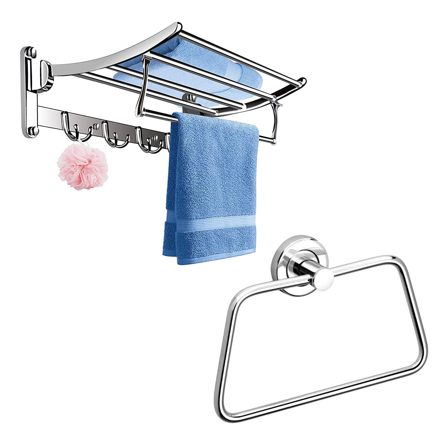 FORTUNE Stainless Steel Folding Towel Rack for Bathroo/Towel Holder/Towel Hanger/Towel Stand/Towel Rack/Clothes Hanger (18 Inch) + Towel Ring/Napking Holder Bathroom Accessories for Home, Hotel (B076HG4J15) Amazon Price History, Amazon Price Tracker