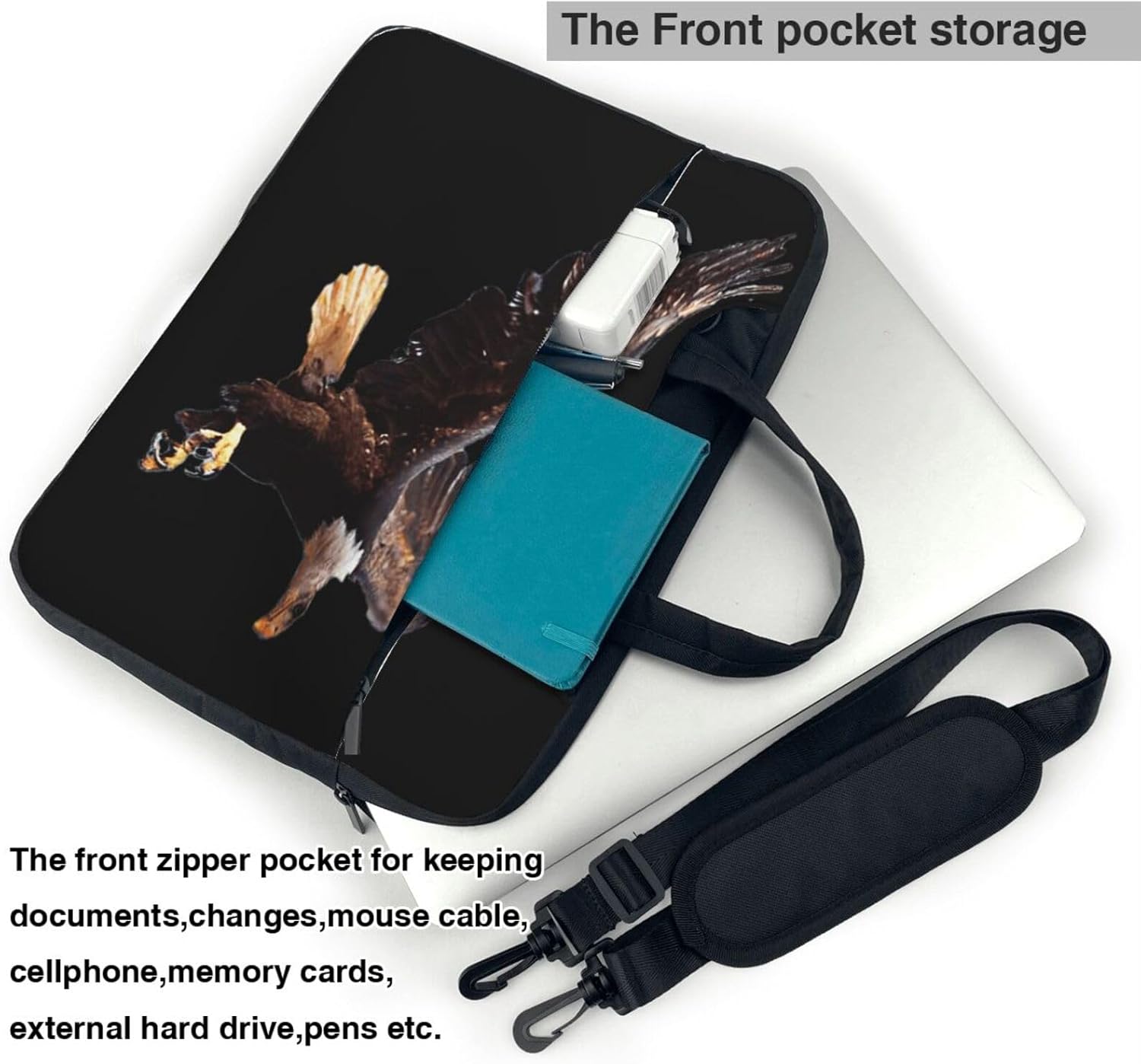 eagle Print Laptop Shoulder Bag Messenger Bag Notebook with Accessories Pocket 13/14/15.6 inch