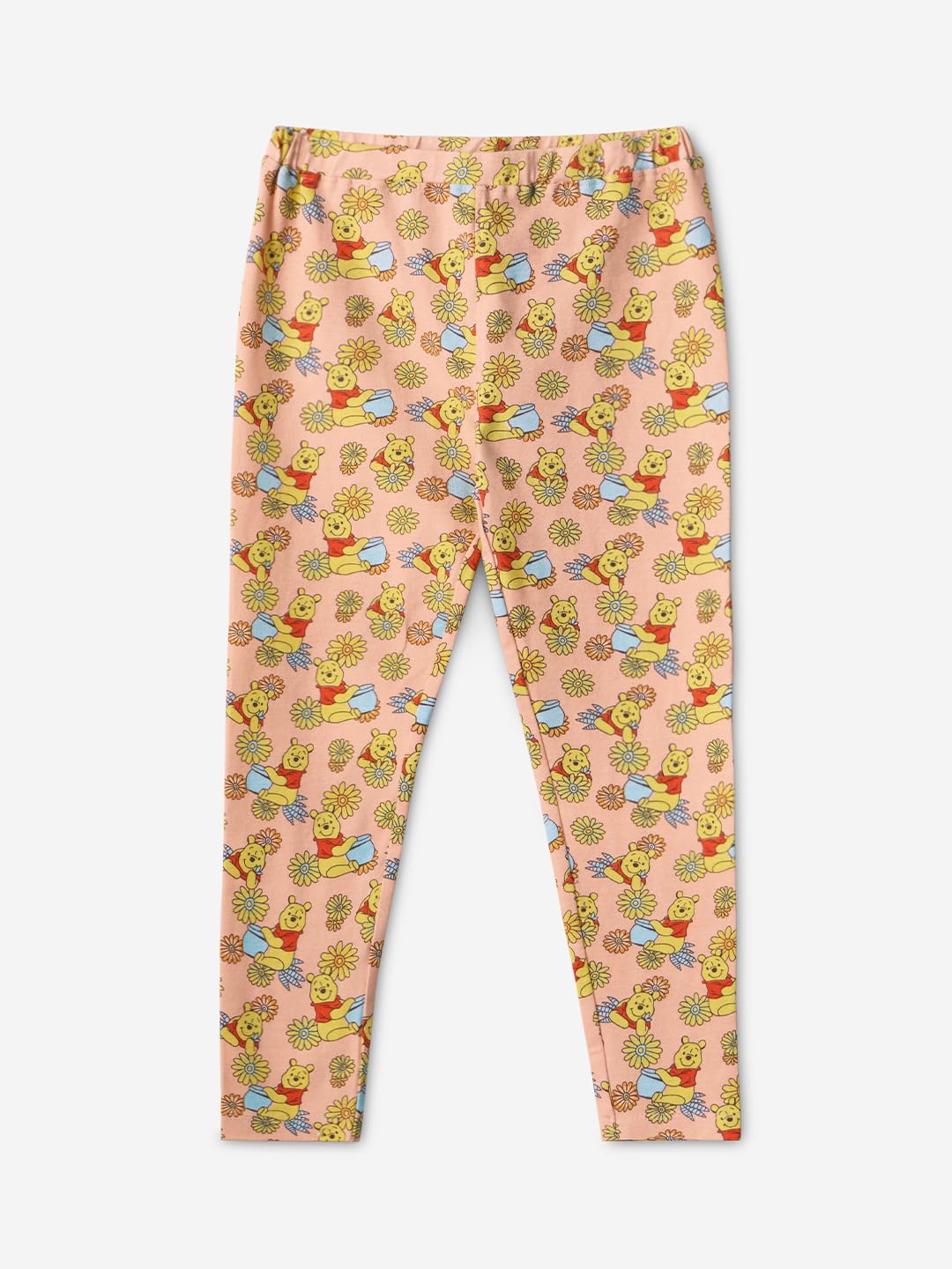 The Souled Store Winnie The Pooh: Pot of Honey Girls Orange All Over Stampato Leggings in cotone (2-8 anni)