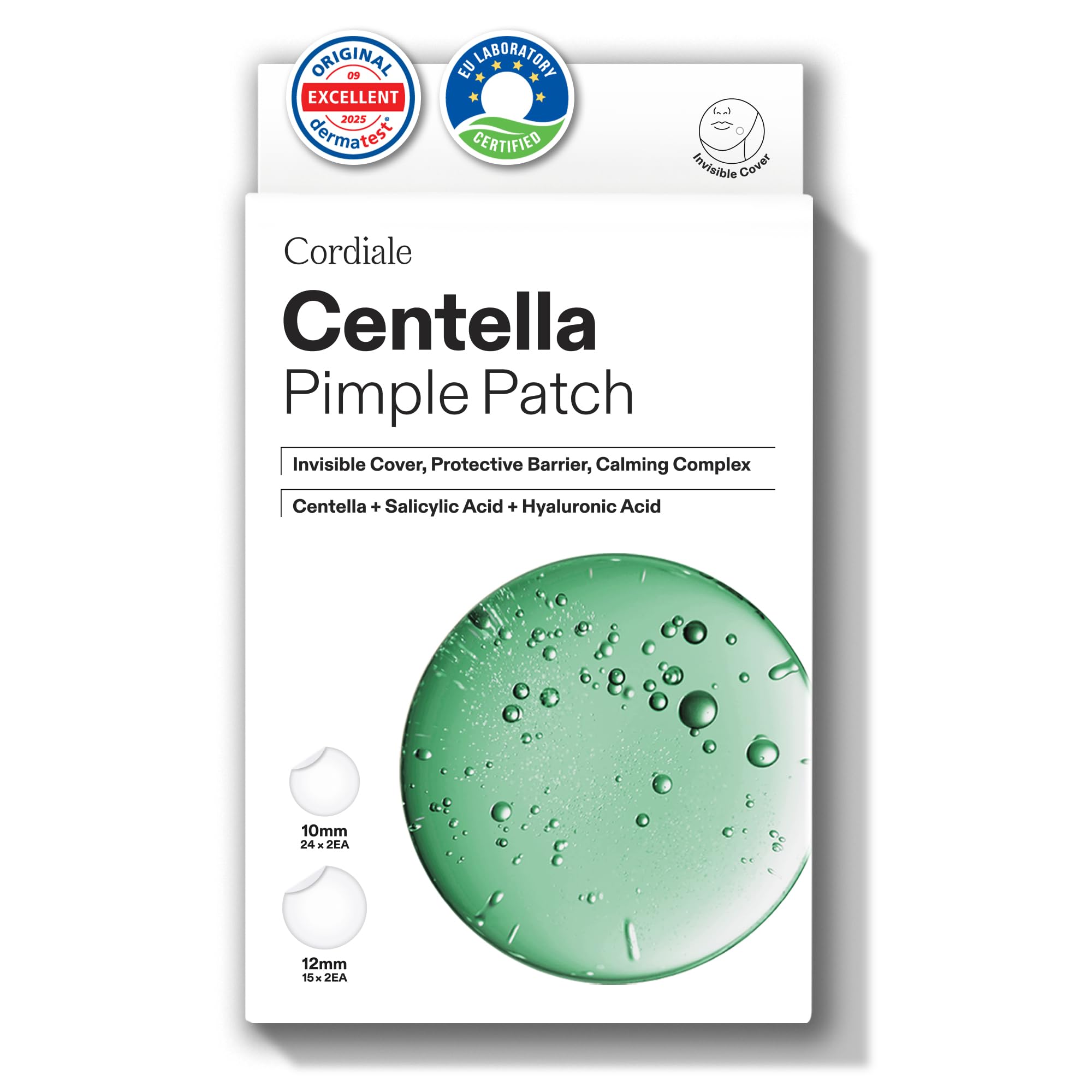Cordiale Centella Pimple Patches with Salicylic Acid Hyaluronic Acid Hydrocolloid Acne Spot Patches for Face Chin Invisible Zit
