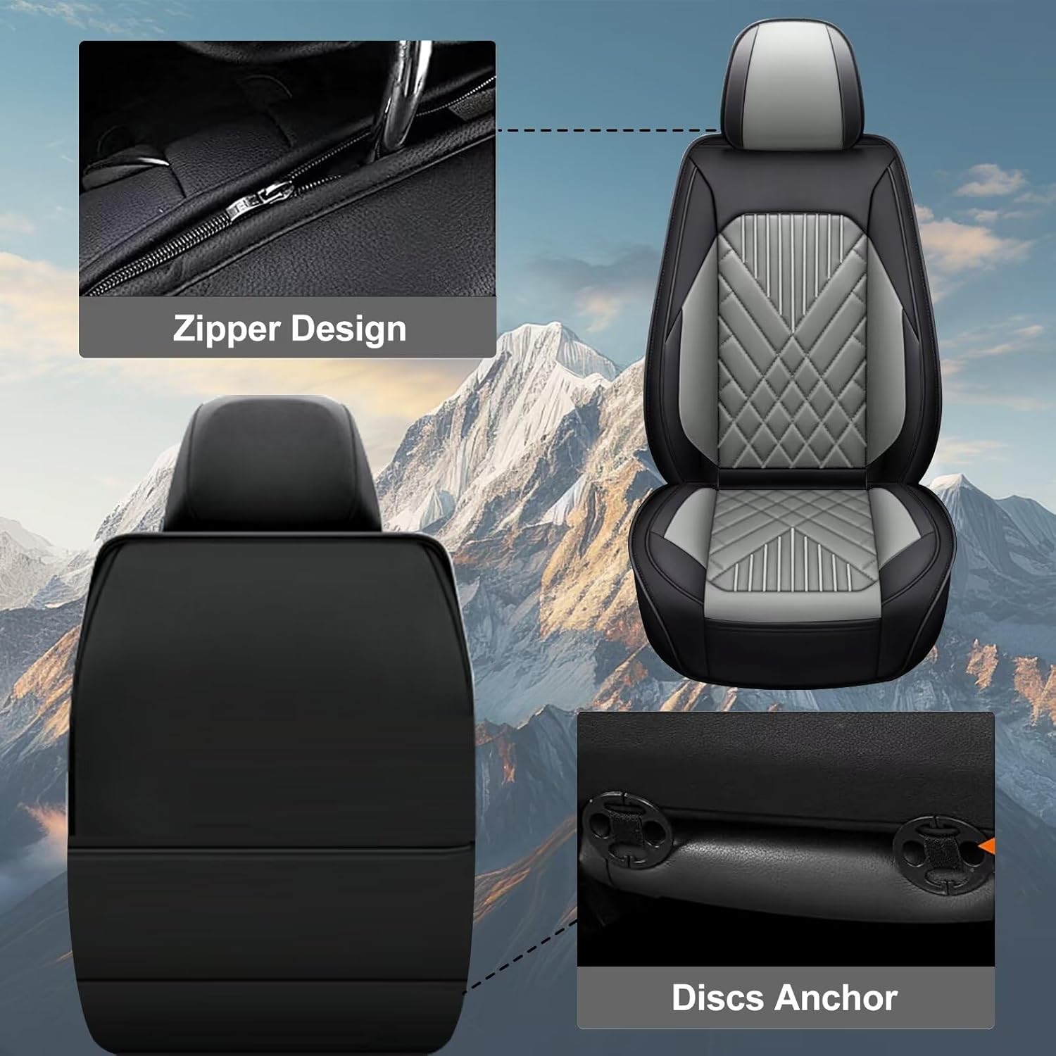 TTX LIGHTING 2PCS Car Seat Covers Fit for Nissan Frontier 2007-2023 2024 Front Seat Covers Waterproof Faux Leather Automotive Seat Protectors Cushions with Airbag Compatible(2 Front Seat,Black&Grey)