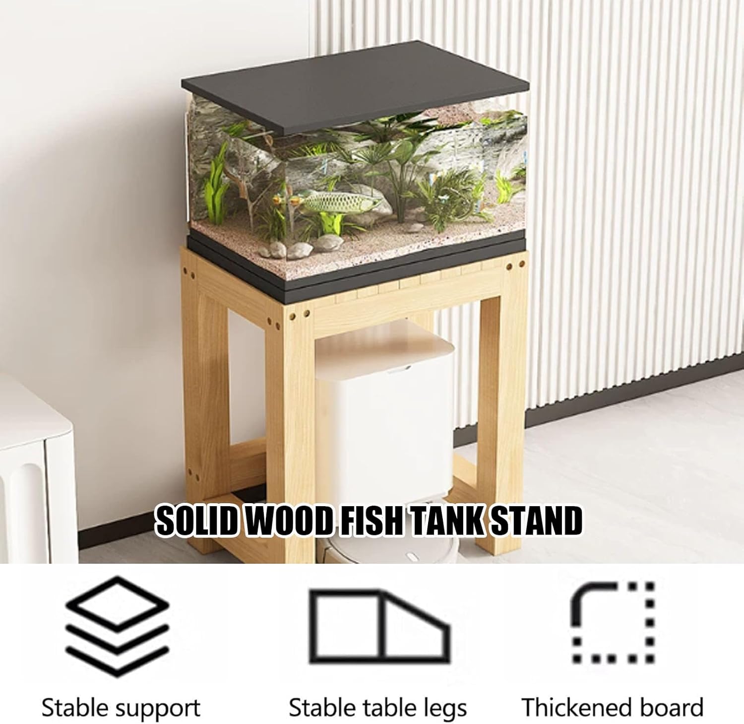 Solid Wood Aquarium Stand Multi - Functional Storage Rack Fish Tank Shelf With Non-Slip Feet and Thickened Boards Suitable for Living Rooms and Offices 50x40cm/19.7x15.7in