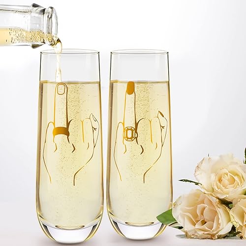 Miniatura 7 de 2 copas de champán de boda, copa de vino de dedo para novia, regalo divertido para el señor y la señora para el novio – Copas de vino de compromiso