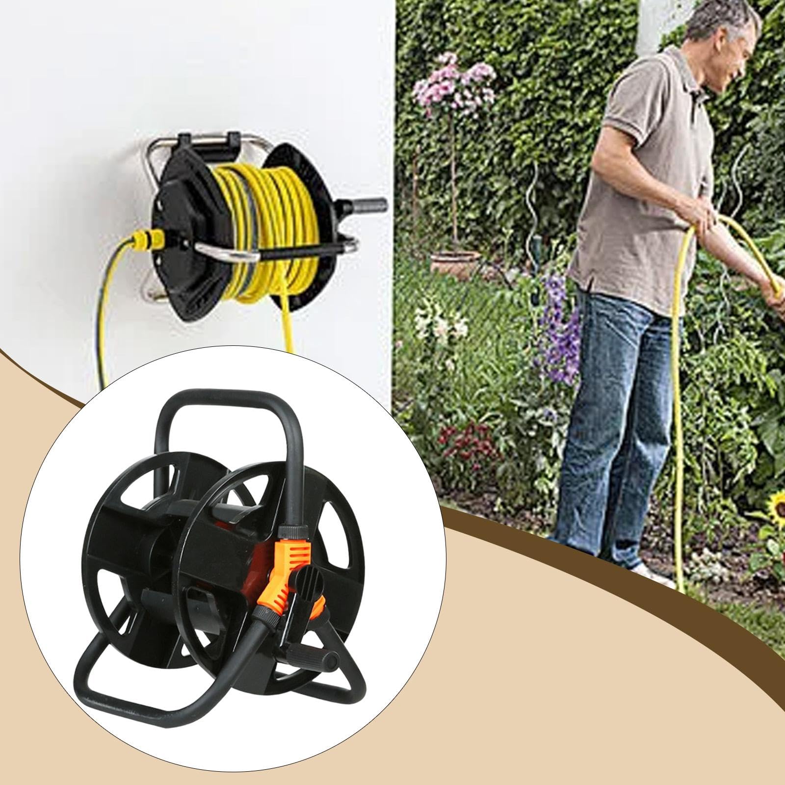 Schlauchtrommel Wagen Tragbarer Gartenschlauchhalter Wandmontage Gartenschlauchaufbewahrung Stabil Aus Pp Material für Gartenbewässerung Autowäsche Ha, Schwarz