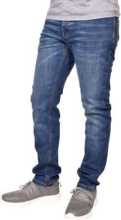 Crosshatch Buraca Mens Slim Fit Jeans, Stretch Cotton, 5 Pockets, Button Fly & Branded Material, Sizes 30-40, Standard