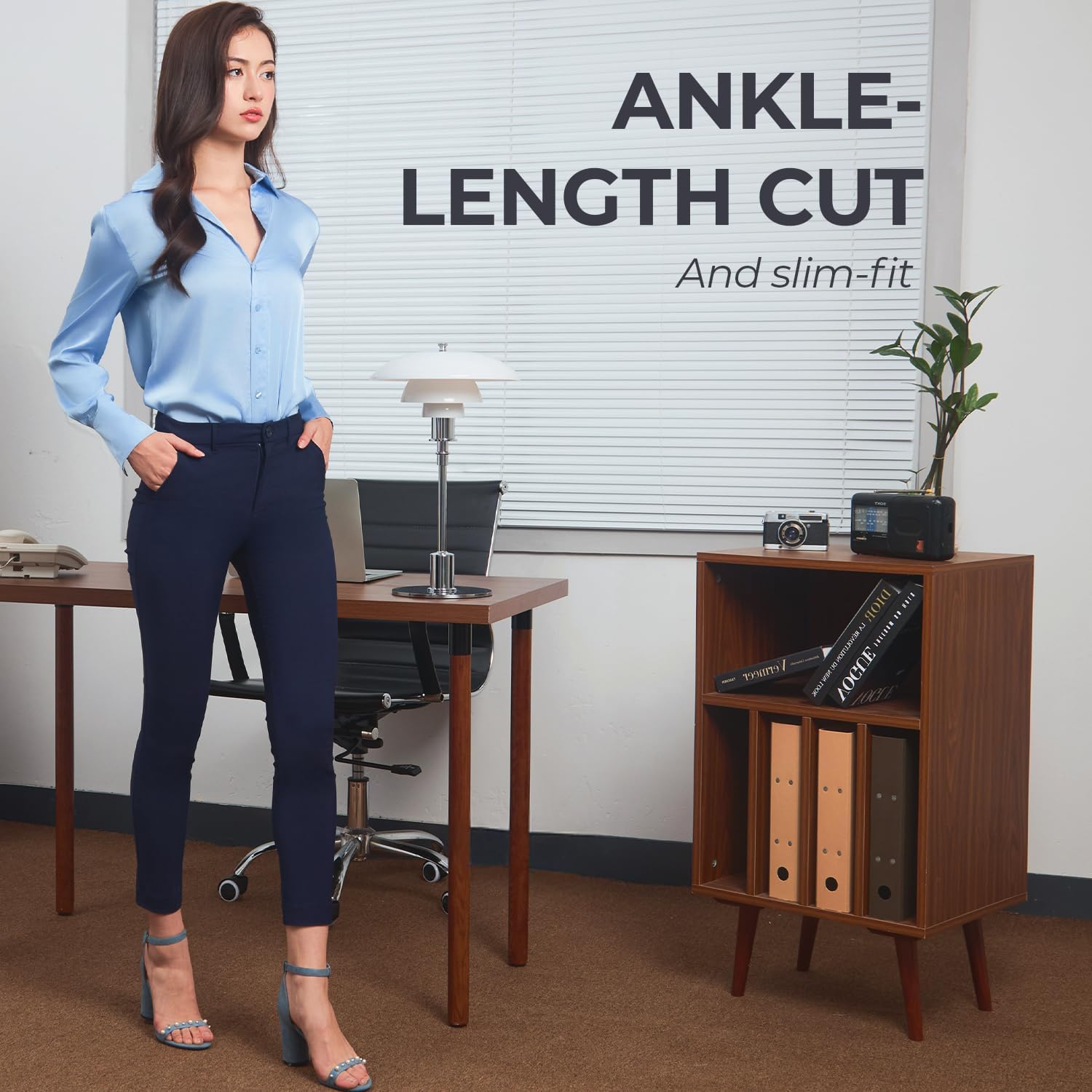 SANDY & SID Cropped Pants for Women Petite Small Size Mid Waist Slim Fit Work Pants Stretch Trousers Slack Casual Office Wear - Image 6