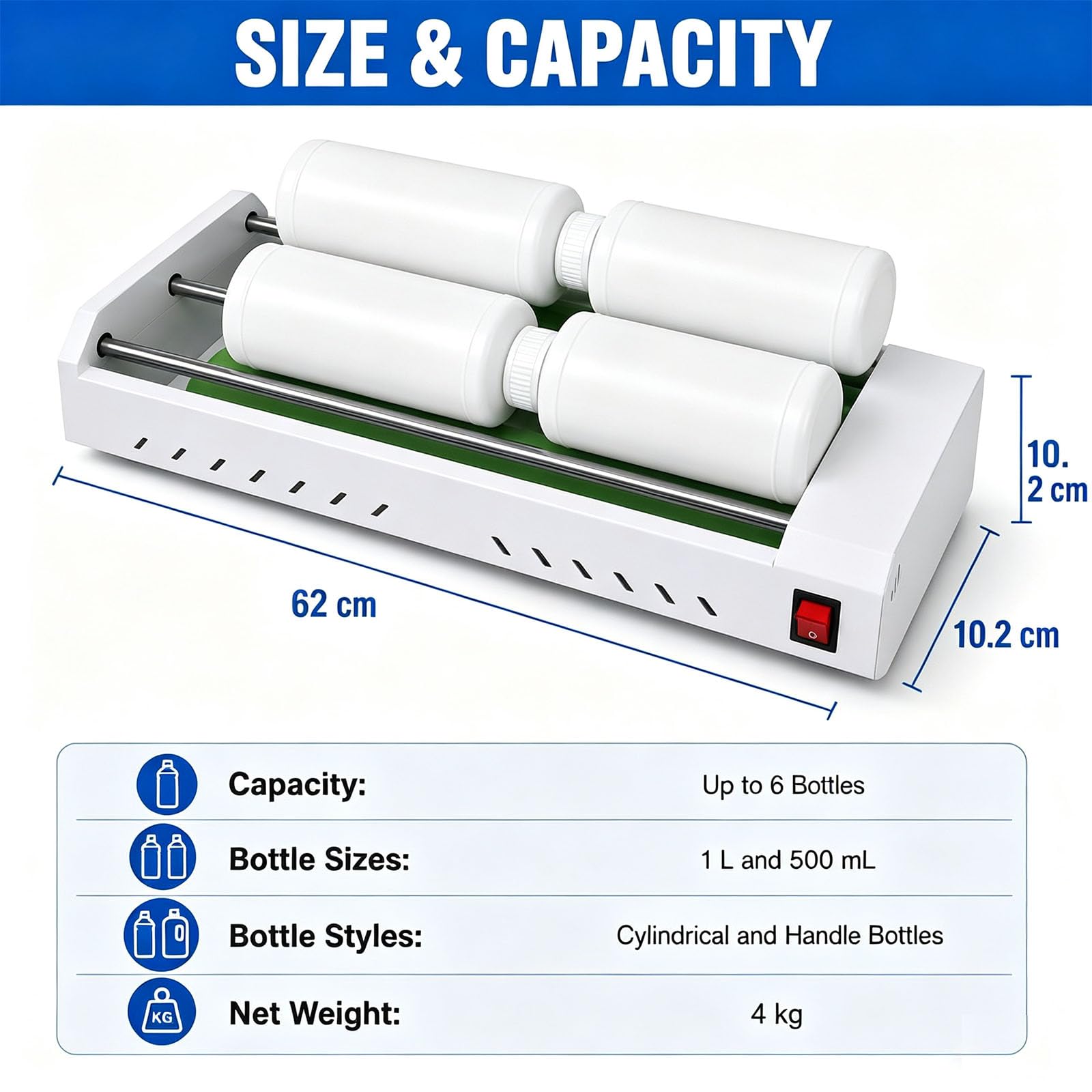 Agitador De Pintura Eléctrico, Máquina De Rodillo Antisedimentación De 6w | Dispositivo Rotador Agitador de Rodillos DTF, Mezclador de Rodillos para Tinta Blanca y Botellas de Reactivos(220V)