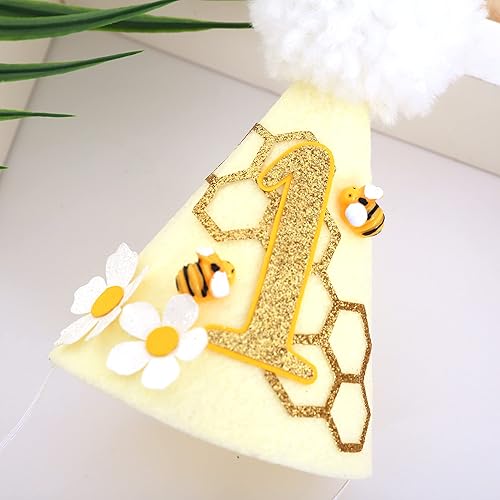 Miniatura 6 de SYESQL Sombrero de cono de primer cumpleaños de abeja, sombrero de fiesta de primer cumpleaños, sombrero de feliz primer día de abeja, accesorios