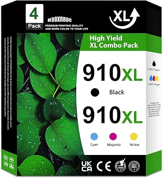 910 XL 910XL Ink Cartridges Combo Pack 4-Pack Black/Cyan/Magenta/Yellow Replacement for HP 910XL 910 OfficeJet 8015e 8010 8015 8022 Pro 8025e 8020 8025 8028 8030 8035 Printer
