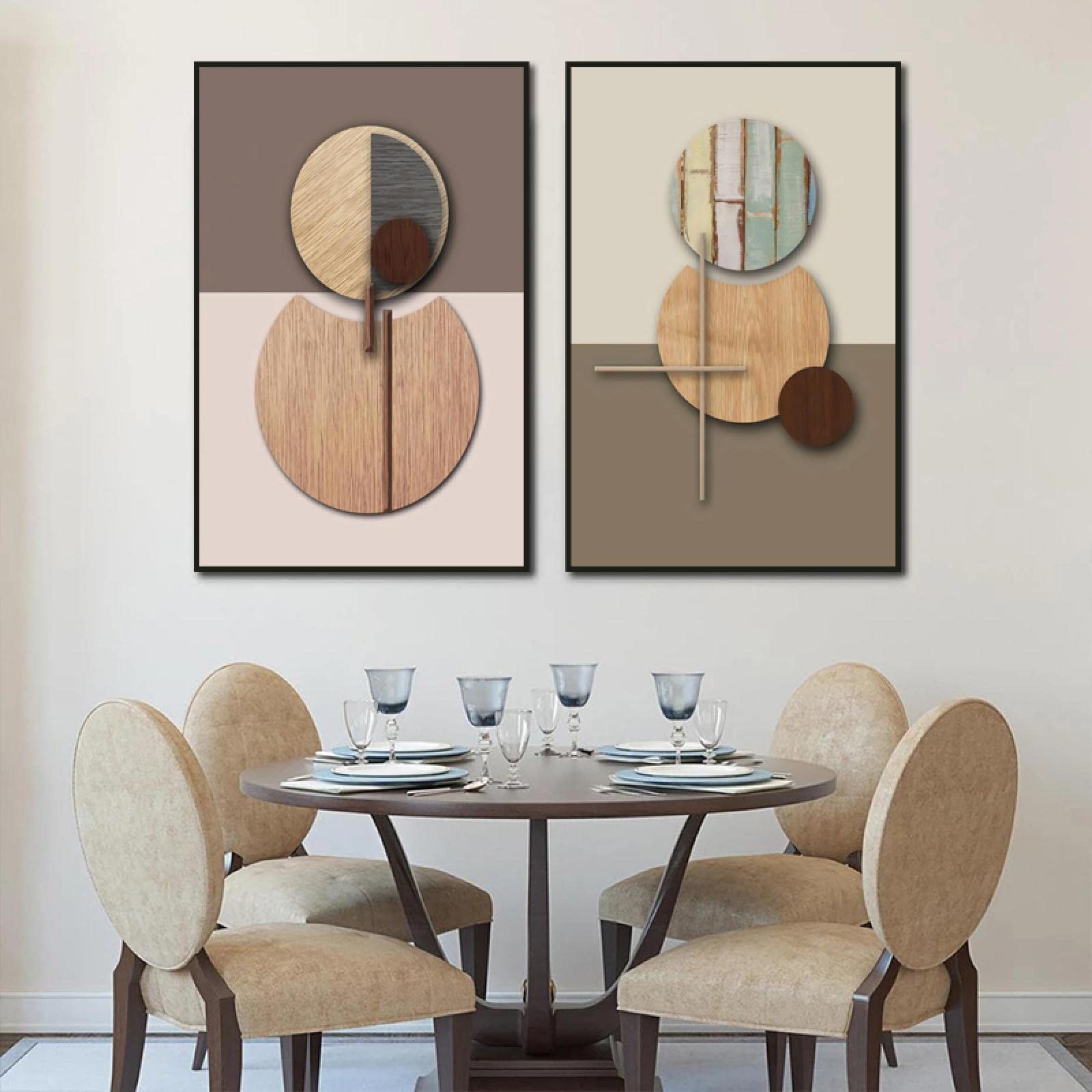 Abstrakcyjne geometryczne koła Wall Art brązowy beżowy obraz na płótnie dekoracje biurowe minimalizm plakaty nowoczesne obrazy ścienne wystrój pokoju 40x30cmx3pcs wewnętrzna ramka