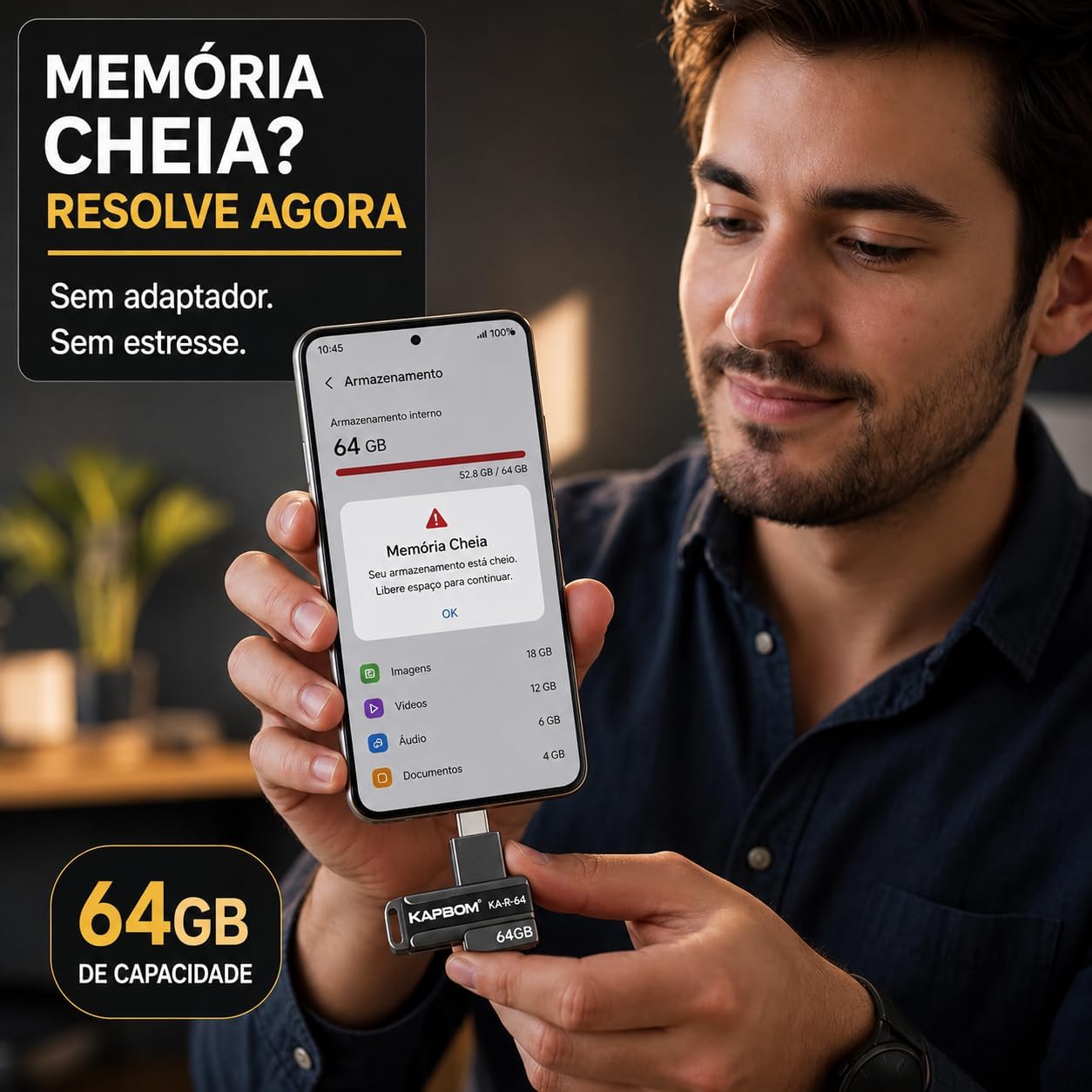 Pen Drive 64GB USB 3.0 + Tipo-C 2 em 1 Alta Velocidade 140MB/s para Celular, Notebook e PC (64, GB)