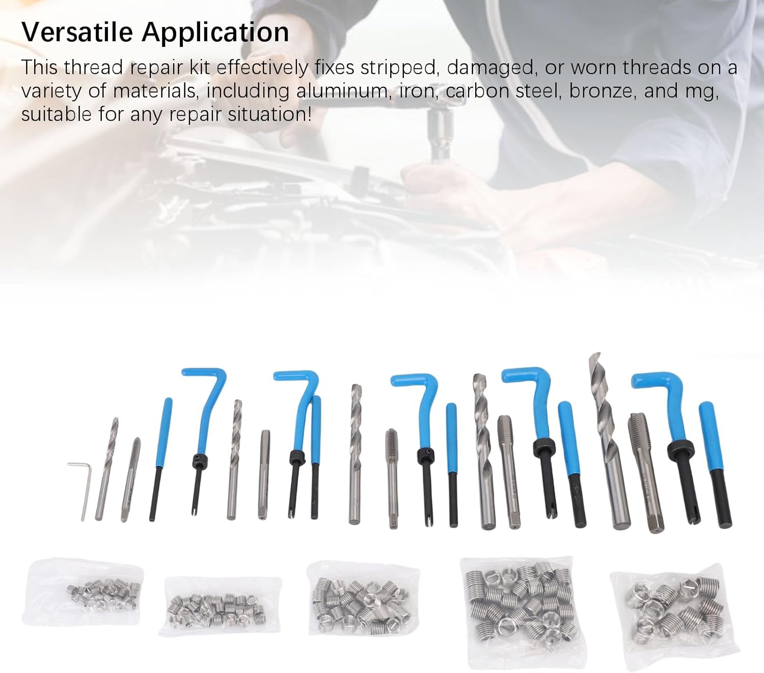 Luocute Metric Thread Repair Kit, 131 Piece Automotive Engine Plug Cylinder Insertion Rethreading Tools Universal, HSS Drill Bits Thread Inserts Taps M5 M6 M8 M10 M 12