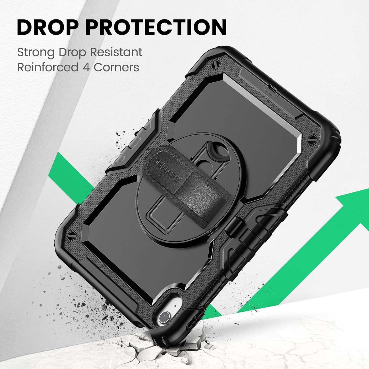 SEYMAC Case for iPad (A16) 11th/10th Generation 2025/2022 (11″/10.9″), Sturdy Heavy Duty Full-Body Shockproof Protective Case with Screen Protector, Rotating Stand, Hand/Shoulder Strap, Black - Image 7