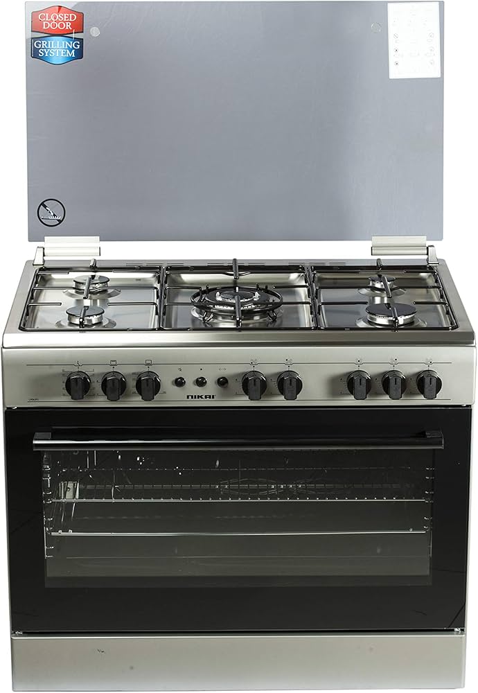 Nikai 90 X 60 Cm, Burners Gas Cooking Range, Silver Color With Glass