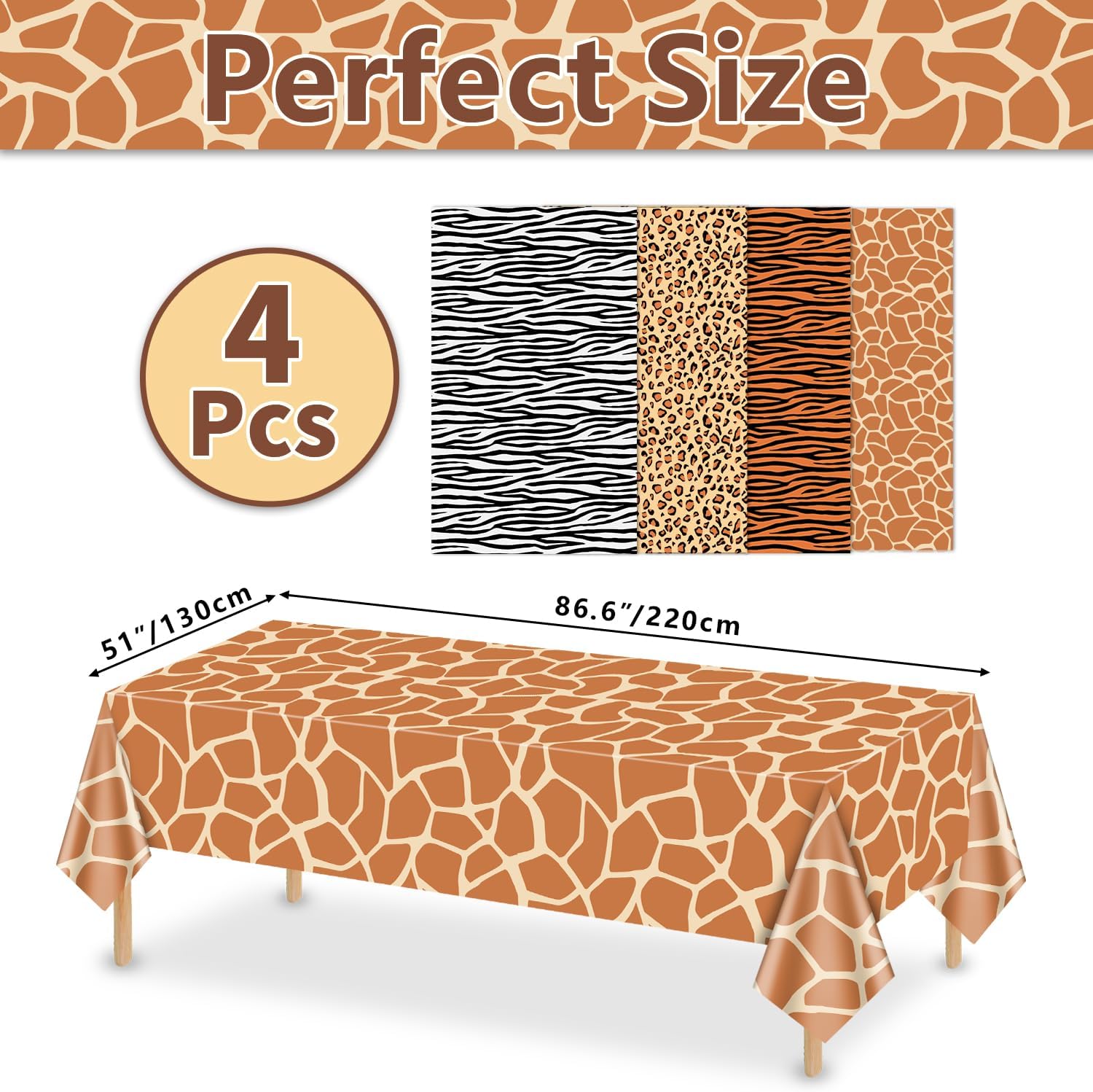 4Pcs Animal Print Table Cloths, Jungle Animal Theme Table Cover, Rectangular Leopard Tiger Zebra Giraffe Jungle Tablecloth for Zoo Safari Baby Showers Jungle Theme Birthday Decorations, 51x 86 Inch image 2