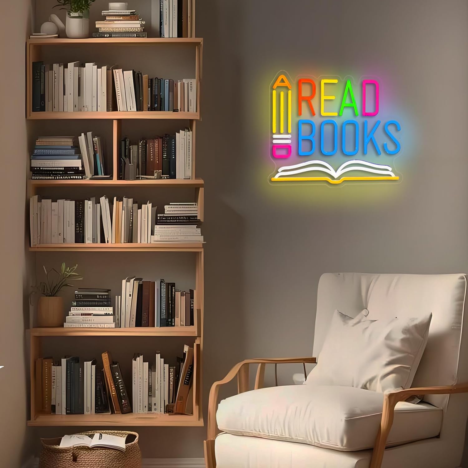 Read Books Neon Sign Read More Books Neon Signs for Wall Decor Pencil and Book USB Dimmable LED Lights for Student Suitable for Classroom Bookstore Library Museum Study Room Gift for Teen Boys Girls Christmas - Image 6