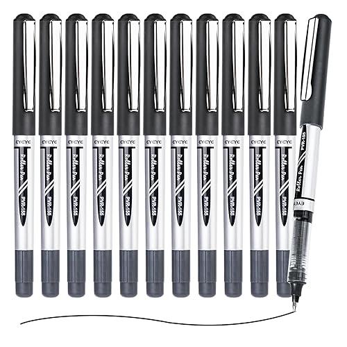 EYEYE Black Rollerball Pens 12 Pack, 0.7mm Medium Point Roller