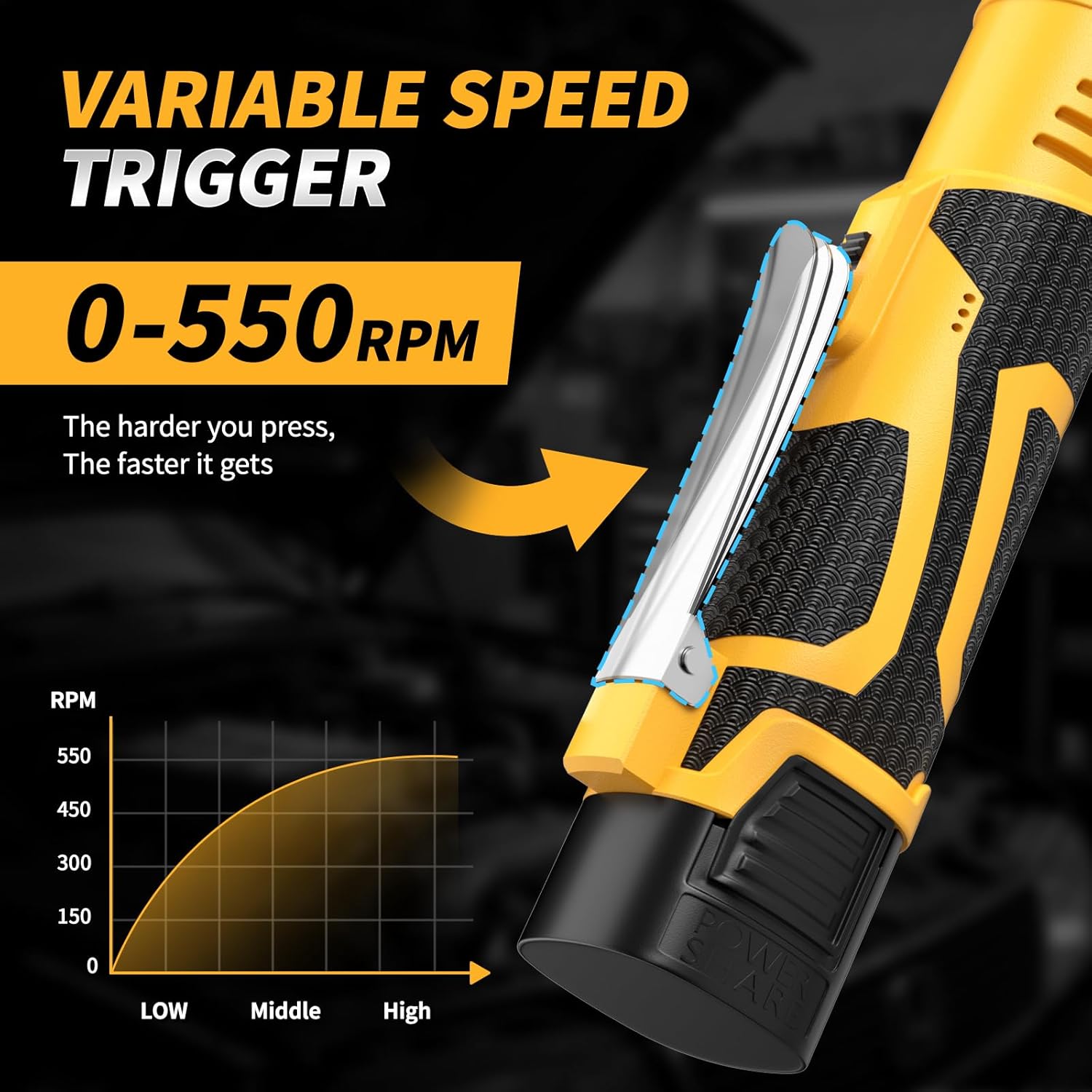 FULLYEA 3/8" Cordless Electric Ratchet Wrench Set, 550RPM, 40Ft-lbs, 16.8V Extended Power Ratchet Tool Kit with Variable Speed, 1/4" Adapter, 3" Extension Bar, 2*2.0Ah Battery and Fast Charger(Yellow)